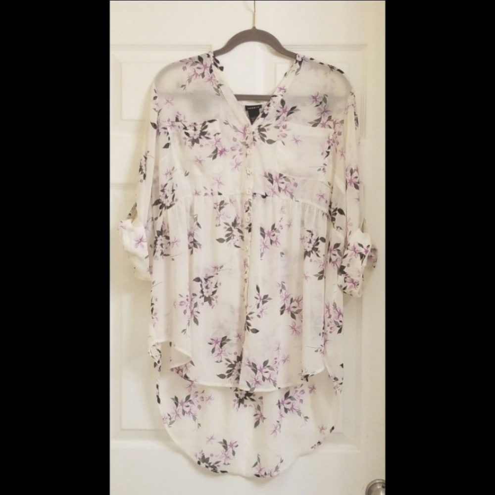 💞 White Floral Chiffon Babydoll Tunic: size 18/20